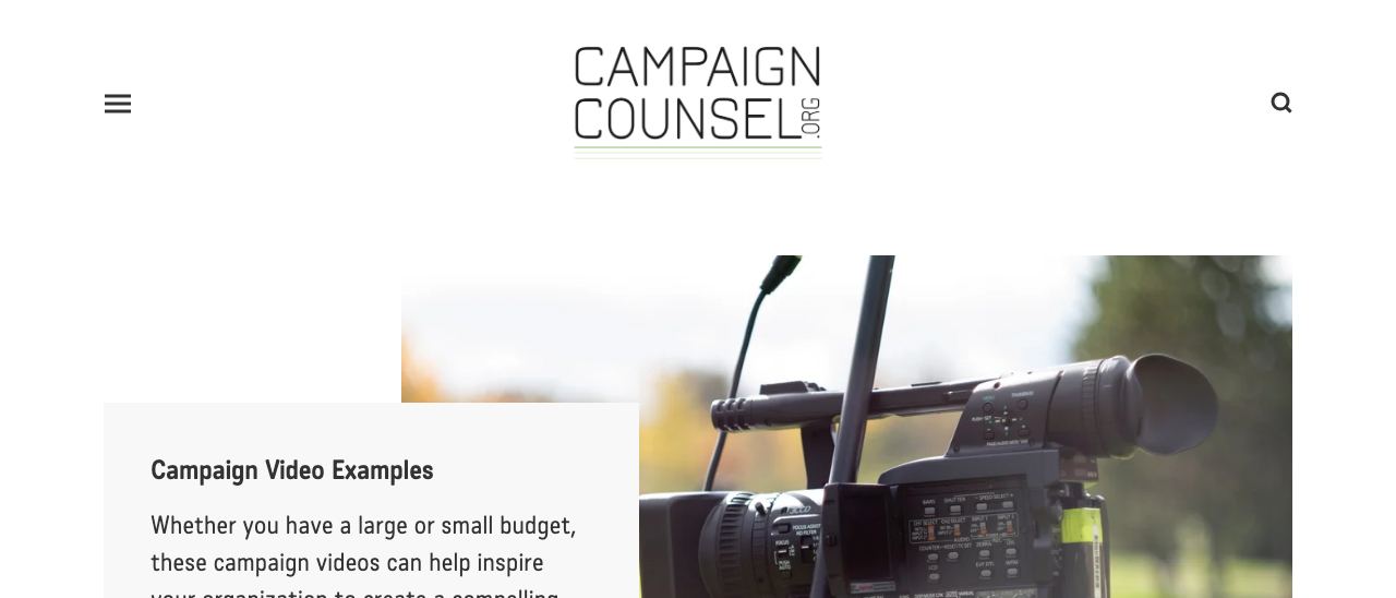 Campaign Counsel se blad met voorbeelde van veldtogfilms